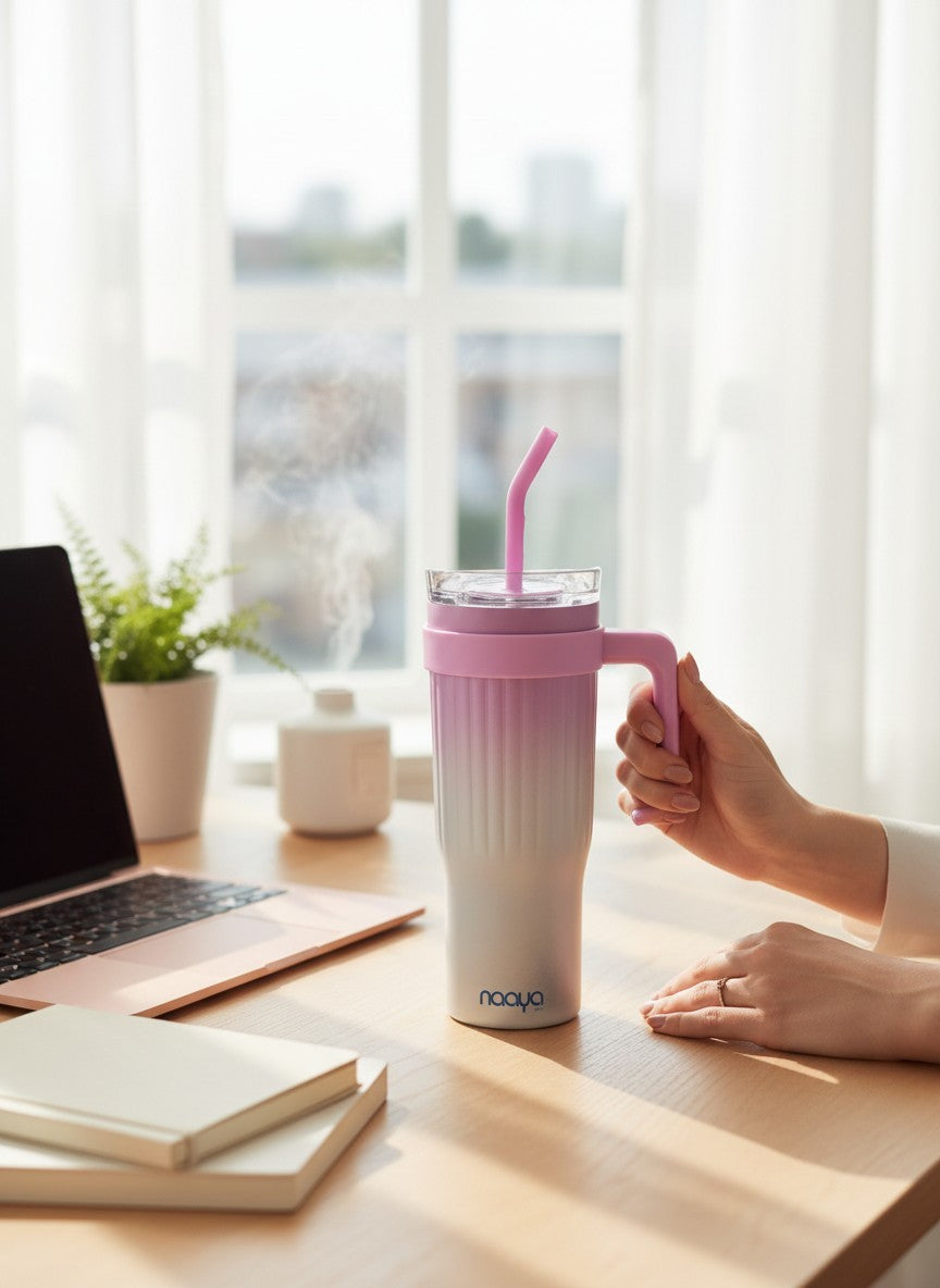 Naaya tumbler on a desk