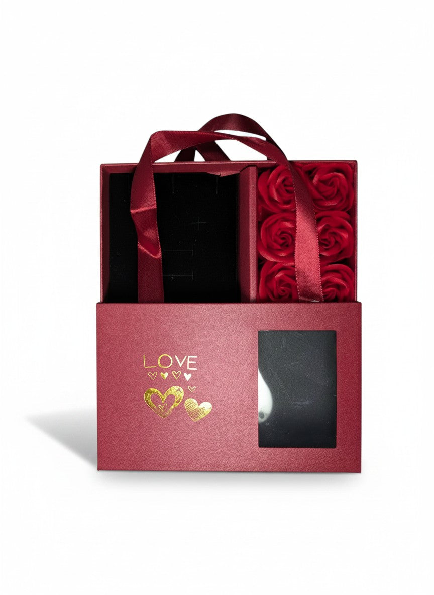Rose Flower Jewelry Gift Box with Ribbon Handle, Red
