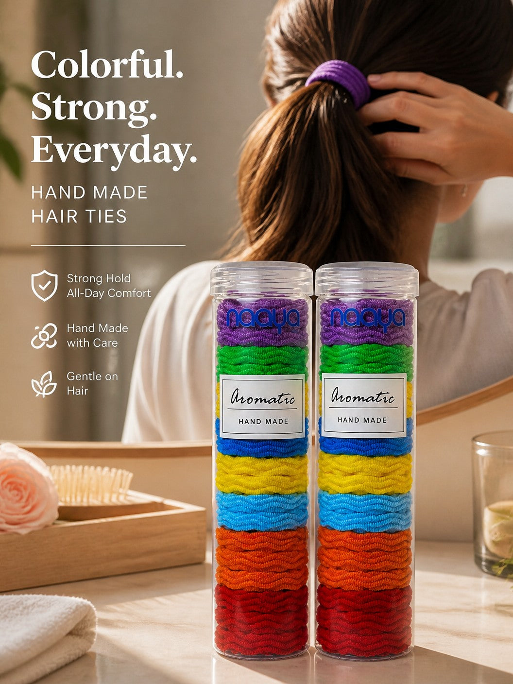 Aromatic Hair Band Ties Pack Of 2 | A soft, rippled wave fabric texture that grips hair securely without pulling, snagging, or leaving harsh creases