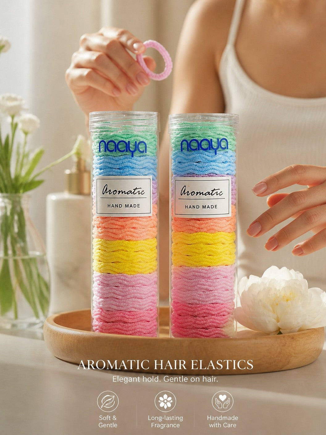 Aromatic Hair Band Ties Pack Of 2 | A soft, rippled wave fabric texture that grips hair securely without pulling, snagging, or leaving harsh creases