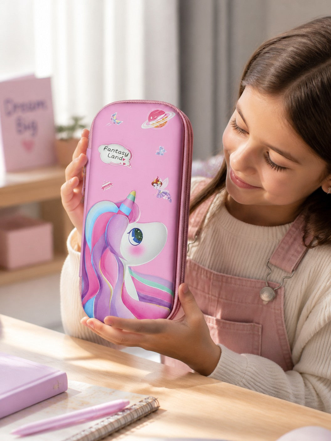 Fantasy Land Pencil Case, EVA Hardshell (Pink) | Zipper Closure, Kids Stationery Pouch, 3D Printed Design, Lightweight &amp; Durable, School Supplies